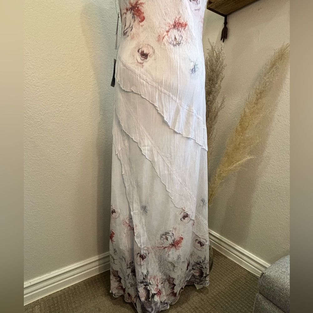 NWT- Komarov Ruffle Tiered Chiffon & Charmeuse Maxi Dress - Picture 8 of 8